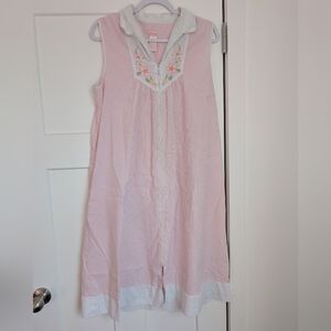 Pink and White Striped Dress with Floral Detail Size Large
